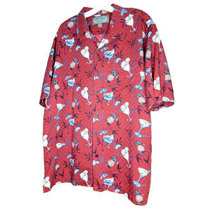 PALM ISLAND Mens XL Hawaiian Print Button Front Camp shirt Dark Red